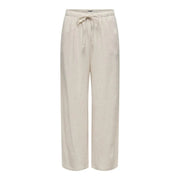 Pantalon beige à jambes larges en lin et viscose avec taille élastiquée à cordon pour le printemps-été par only femmes