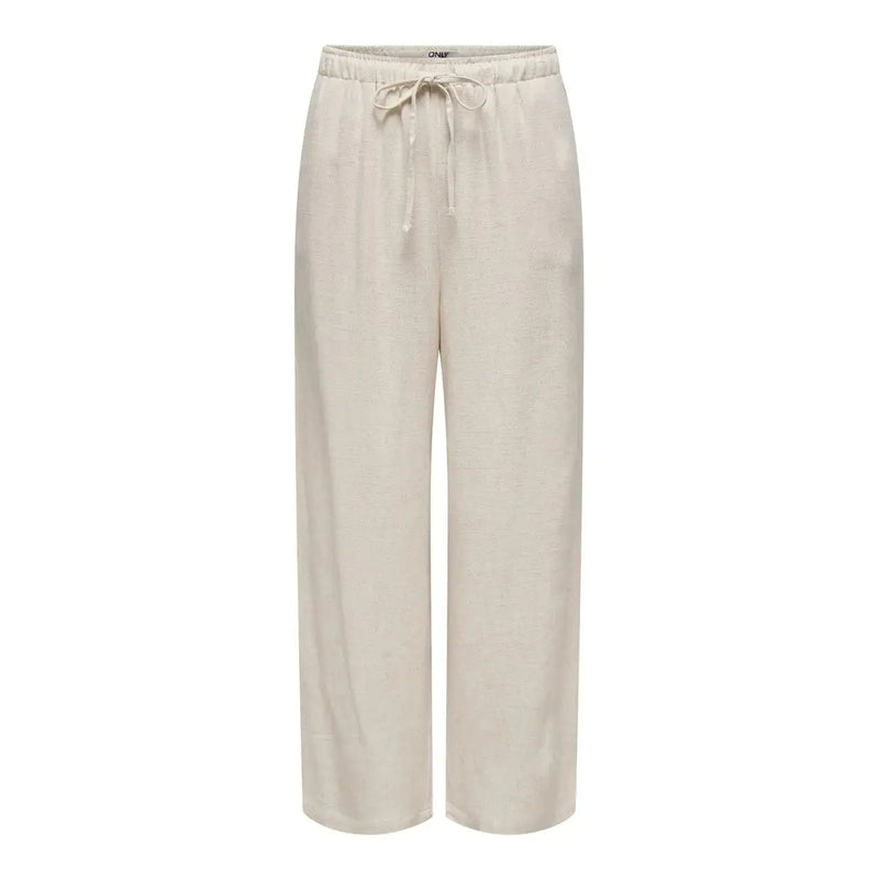 Pantalon beige à jambes larges en lin et viscose avec taille élastiquée à cordon pour le printemps-été par only femmes
