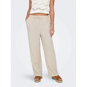 Pantalon beige à jambes larges en lin et viscose, taille élastiquée avec cordon de serrage et tissu fluide et doux, idéal pour le printemps-été. Only Femmes