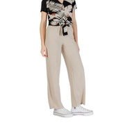 Pantalon beige à jambes larges et taille élastiquée à cordon, en lin viscose, idéal pour le printemps-été. only taille femme m