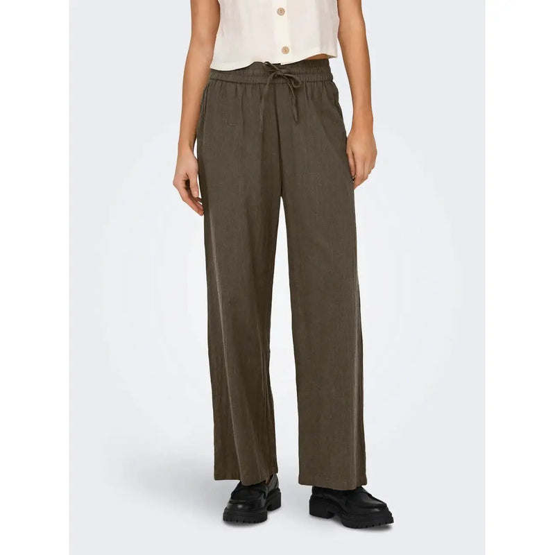 Pantalon vert olive à jambes larges et taille élastiquée à cordon, assorti à only pantalon noir en coton pour femme avec détails en dentelle
