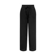 Pantalon noir en coton à jambes larges pour femme, avec taille élastiquée à cordon et détails en dentelle. Only