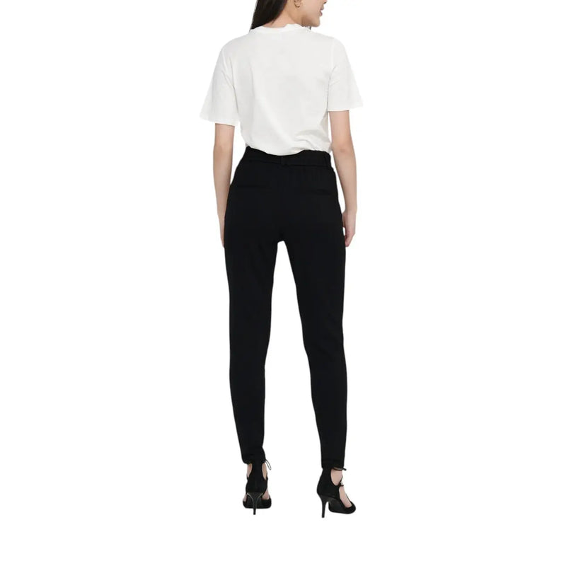 Pantalon noir taille haute et coupe slim pour femme, en dentelle et viscose mélangée, idéal pour l'automne et l'hiver.