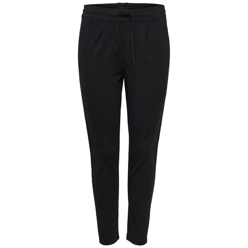 Only Pantalon noir fuselé pour femme, en dentelle et viscose mélangée, avec taille élastiquée à cordon et plis discrets, idéal pour l'automne-hiver.
