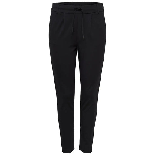 Only Pantalon noir fuselé pour femme, en dentelle et viscose mélangée, avec taille élastiquée à cordon et plis discrets, idéal pour l'automne-hiver.