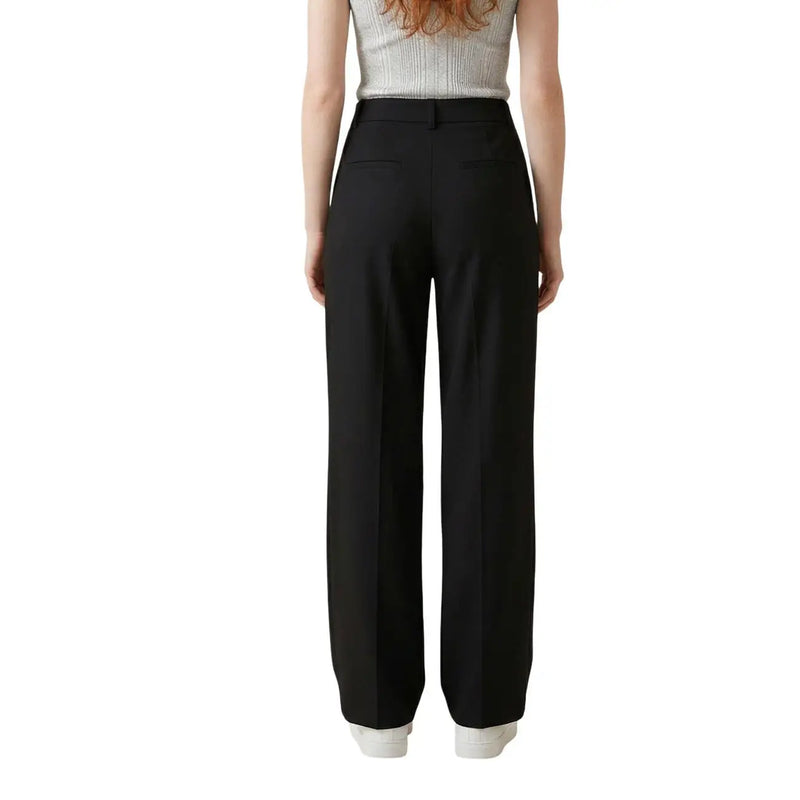 Pantalon taille haute à jambes larges en lin et viscose noir pour femme, coupe élégante et ajustée, collection printemps-été, taille 30