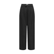 Pantalon noir taille haute à jambes larges en lin et viscose avec plis discrets sur le devant, idéal pour le printemps-été, taille 30. Only Femmes