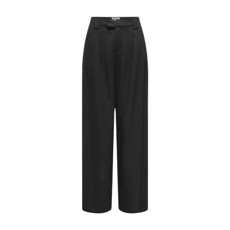 Pantalon noir taille haute à jambes larges en lin et viscose avec plis discrets sur le devant, idéal pour le printemps-été, taille 30. Only Femmes
