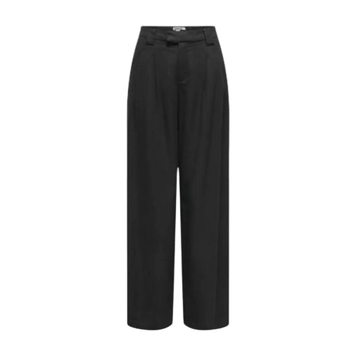 Pantalon noir taille haute à jambes larges en lin et viscose avec plis discrets sur le devant, idéal pour le printemps-été, taille 30. Only Femmes
