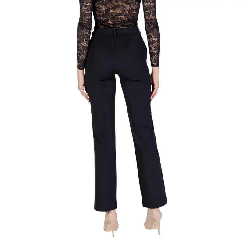 Jean droit taille haute en polyester noir only Pantalon pour femme avec de discrets plis au dos et une fermeture éclair boutonnée
