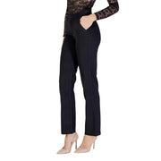 Only Pantalon noir pour femme, taille haute, coupe droite, en polyester, avec coutures latérales discrètes et fermeture éclair boutonnée.