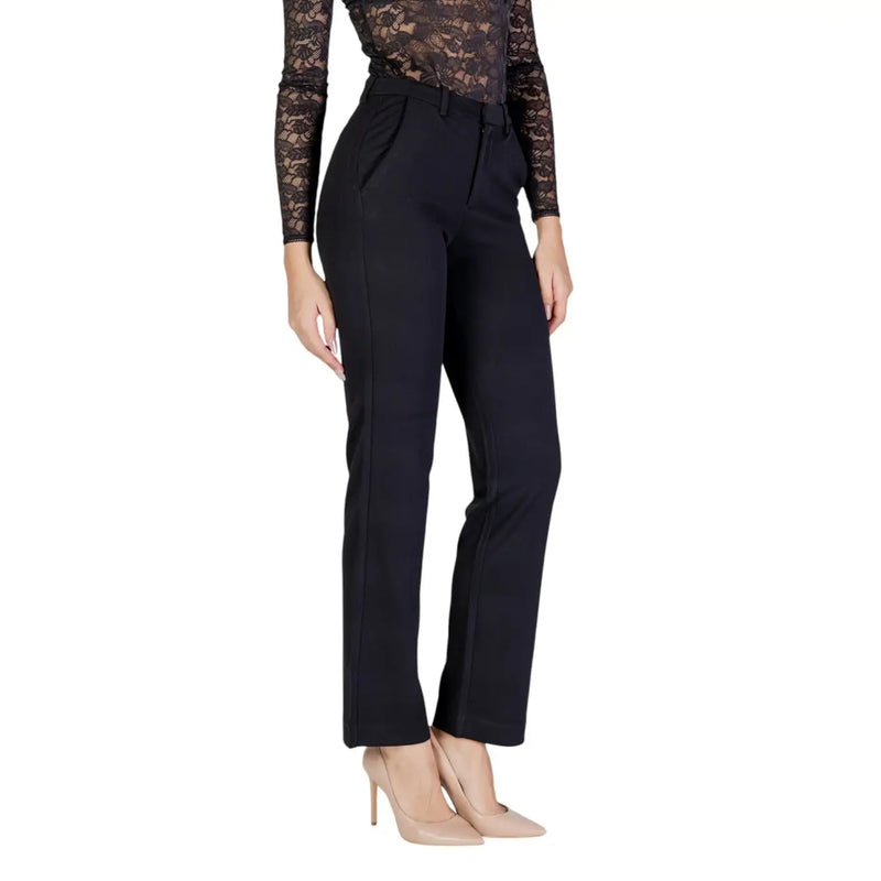 Pantalon noir taille haute à jambes droites en polyester, coupe ajustée élégante et fermeture éclair à bouton par Only Femmes