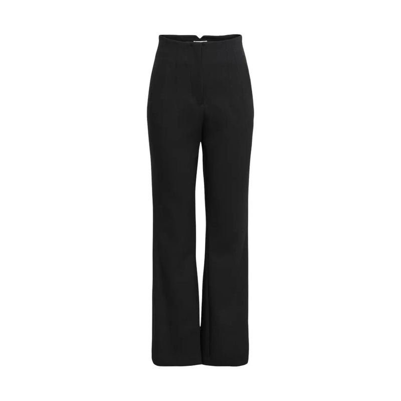 Pantalon noir taille haute à jambes larges pour femme, confectionné en viscose mélangée, idéal pour le printemps et l'été.