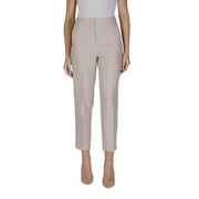 Pantalon beige taille haute de la marque Only Femme avec une coupe droite, des poches avant zippées et de subtils plis sur le devant