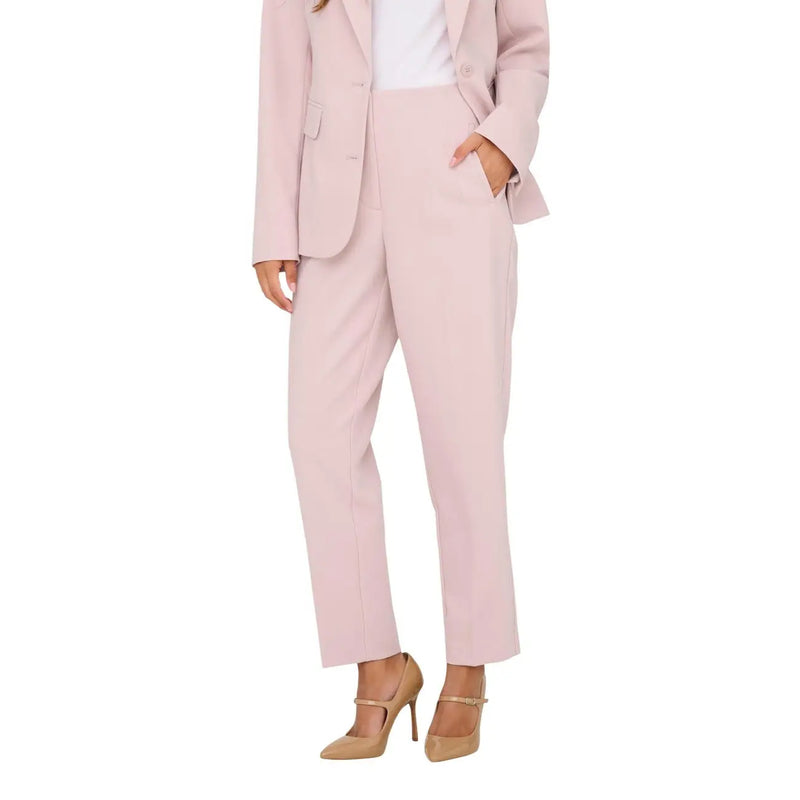 Only Pantalon de tailleur rose pâle pour femme, coupe droite élégante et plis discrets, avec poches zippées sur le devant.