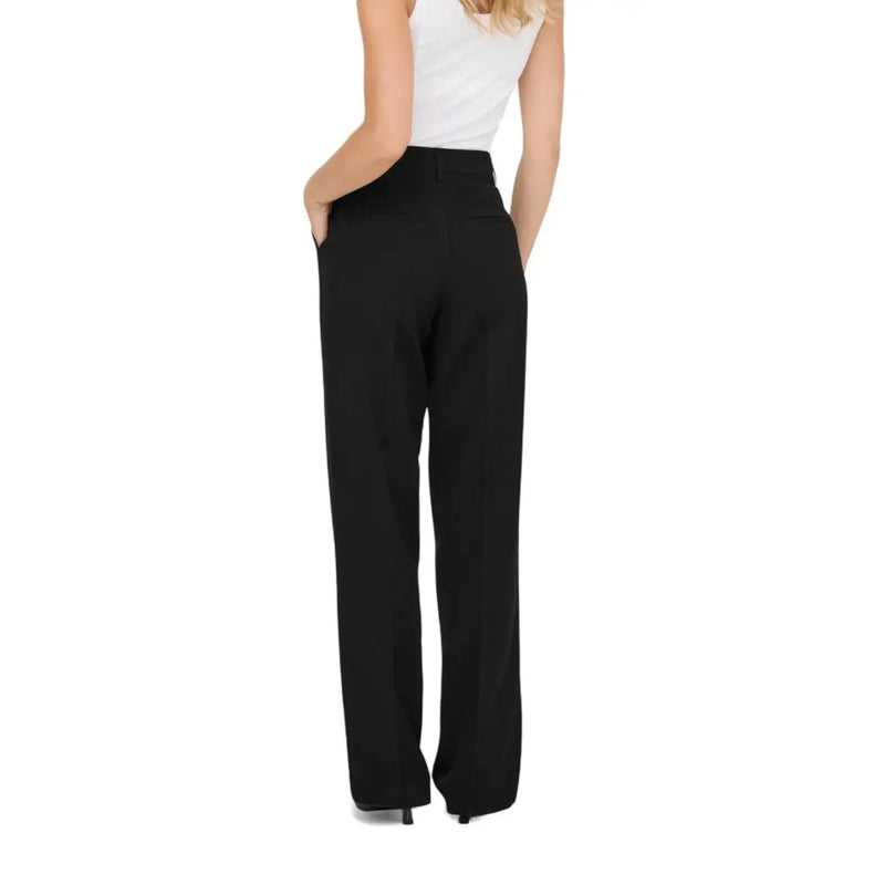 Noir only Pantalon taille haute pour femme, jambes larges, coupe ajustée et élégante, fermeture éclair sur le devant et poches 15318089