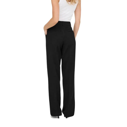 Noir only Pantalon taille haute pour femme, jambes larges, coupe ajustée et élégante, fermeture éclair sur le devant et poches 15318089