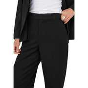 Only Pantalon noir tailleur pour femme, coupe droite élégante, fermeture boutonnée dissimulée et poches zippées sur le devant
