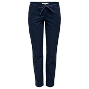Pantalon bleu marine en coton tissé à cordon de serrage pour femme, avec ceinture en cordon tressé, idéal pour le printemps et l'été.
