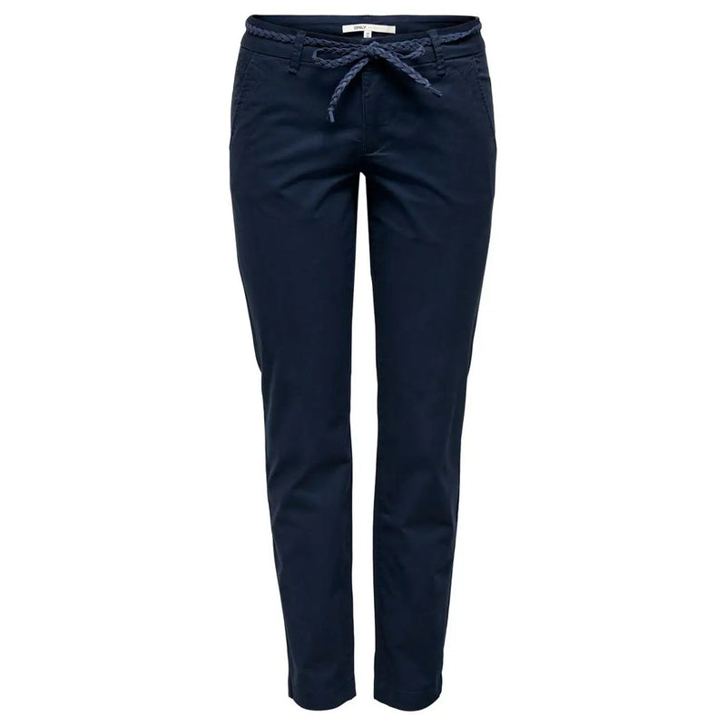 Pantalon bleu marine en coton tissé à cordon de serrage pour femme, avec ceinture en cordon tressé, idéal pour le printemps et l'été.
