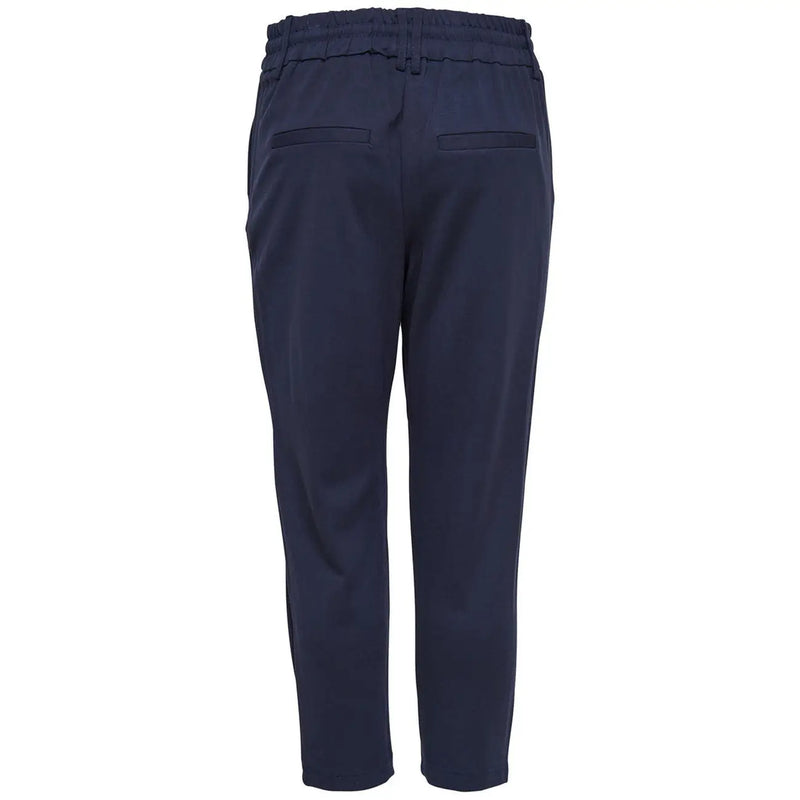 Pantalon bleu marine à taille élastique en viscose mélangée avec deux poches arrière only vue de dos d'un modèle en dentelle pour femme, automne-hiver