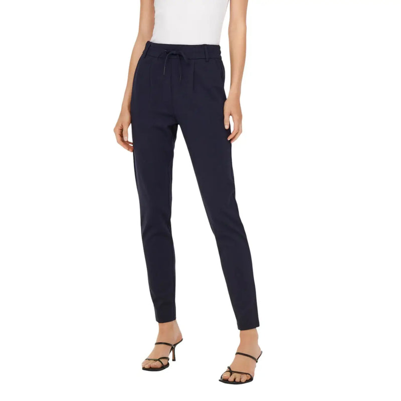 Pantalon bleu marine taille haute fuselé avec ceinture à cordon de serrage en mélange de viscose pour l'automne-hiver par Only Femmes