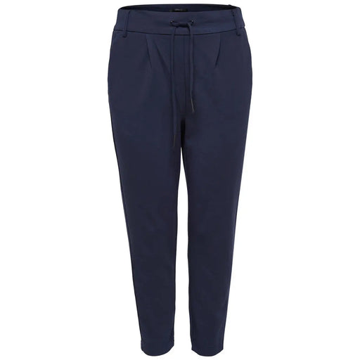 Only Pantalon bleu marine fuselé pour femme, taille élastiquée avec cordon de serrage et plis discrets, en mélange de viscose, idéal pour l'automne-hiver.