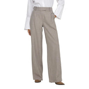 Pantalon en lin beige à taille haute et plis discrets, associé à only Pantalon bleu en polyester pour femme, fermeture éclair, taille mm