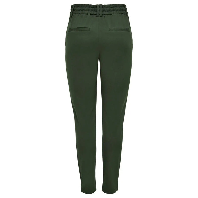 Only Pantalon slim pour femme, vert foncé, en viscose mélangée, taille S, coupe ajustée, avec taille élastiquée et deux poches arrière (vu de dos).