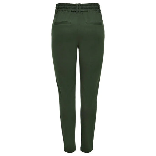 Only Pantalon slim pour femme, vert foncé, en viscose mélangée, taille S, coupe ajustée, avec taille élastiquée et deux poches arrière (vu de dos).