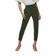 Pantalon femme vert olive taille haute fuselé avec cordon de serrage, en mélange de viscose, taille S