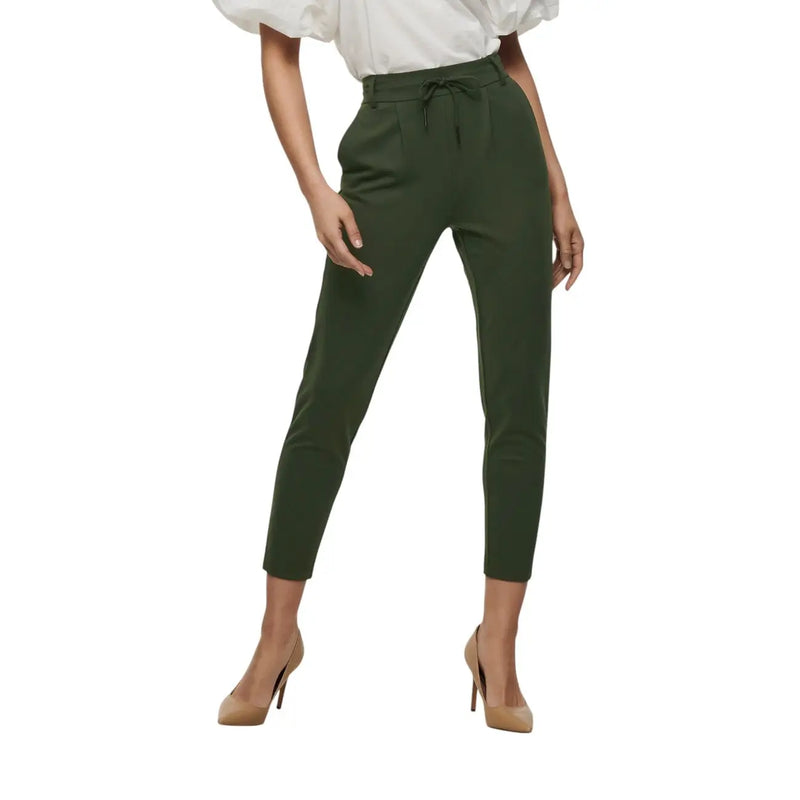 Pantalon femme vert olive taille haute fuselé avec cordon de serrage, en mélange de viscose, taille S