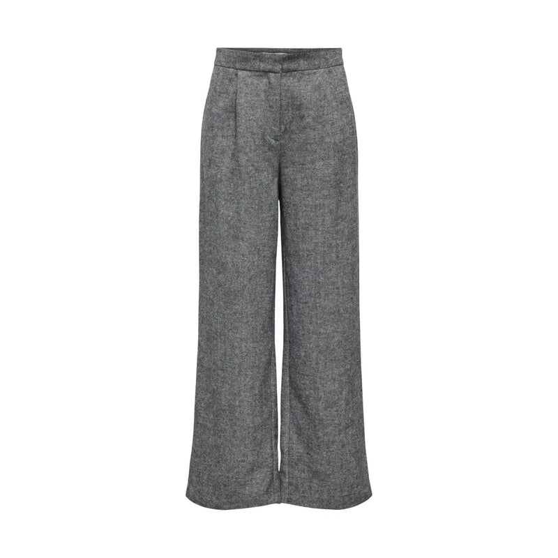 Pantalon gris texturé à jambes larges en polyester de only Robe pour femme à taille haute et plis discrets, idéale pour l'automne et l'hiver.