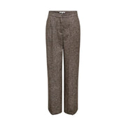 Only Pantalon gris en polyester pour femme, à jambes larges, taille haute et plis sur le devant, motif à chevrons marron, idéal pour l'automne et l'hiver.
