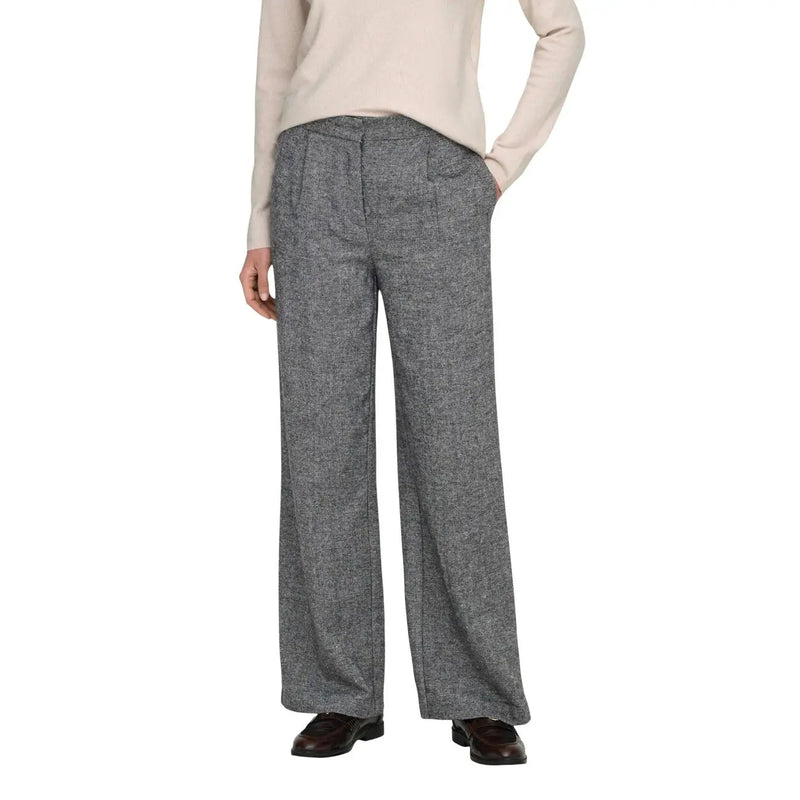 Pantalon large en polyester gris à chevrons pour femme, idéal pour l'automne et l'hiver. Only
