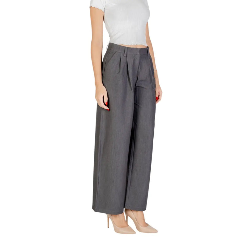 jambes larges grises Only Pantalon femme en polyester viscose, taille haute cintrée, plis sur le devant, fermeture éclair à crochet, taille 38
