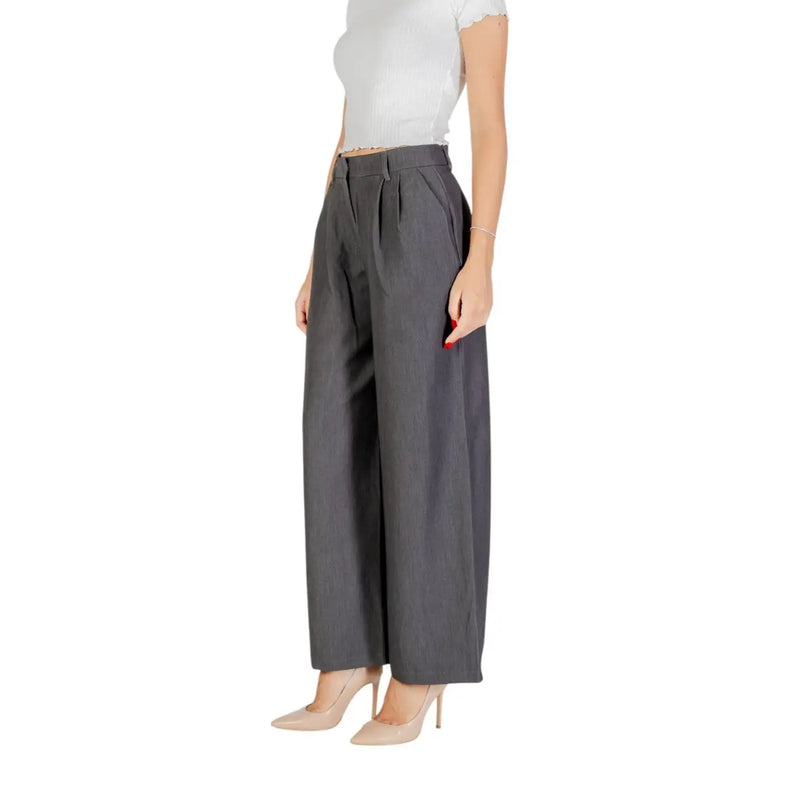 Jean gris taille haute à jambes larges only Pantalon femme à plis sur le devant, en polyester viscose, taille 38