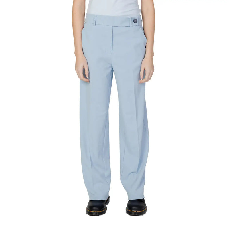 bleu clair Only Pantalon tailleur pour femme en polyester, coupe droite et ceinture à un bouton