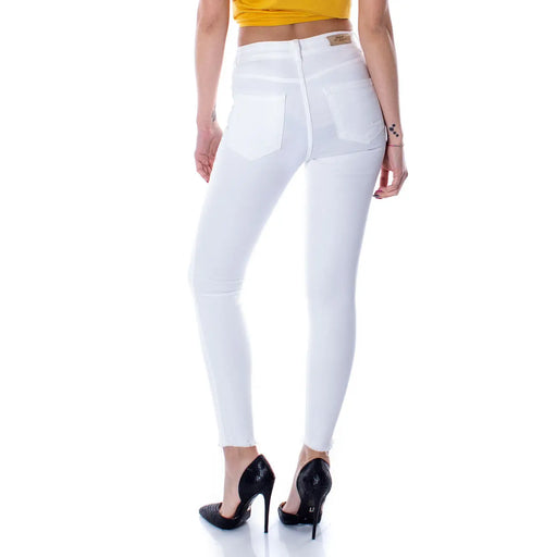 Jean skinny blanc taille haute en coton stretch, coupe moderne et épurée, ourlets effilochés, pour femme. only