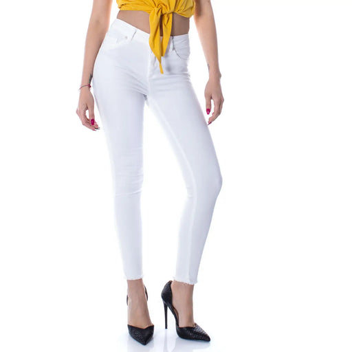 Jean skinny taille haute en coton stretch blanc avec ourlet effiloché de Only collection de pantalons pour femmes
