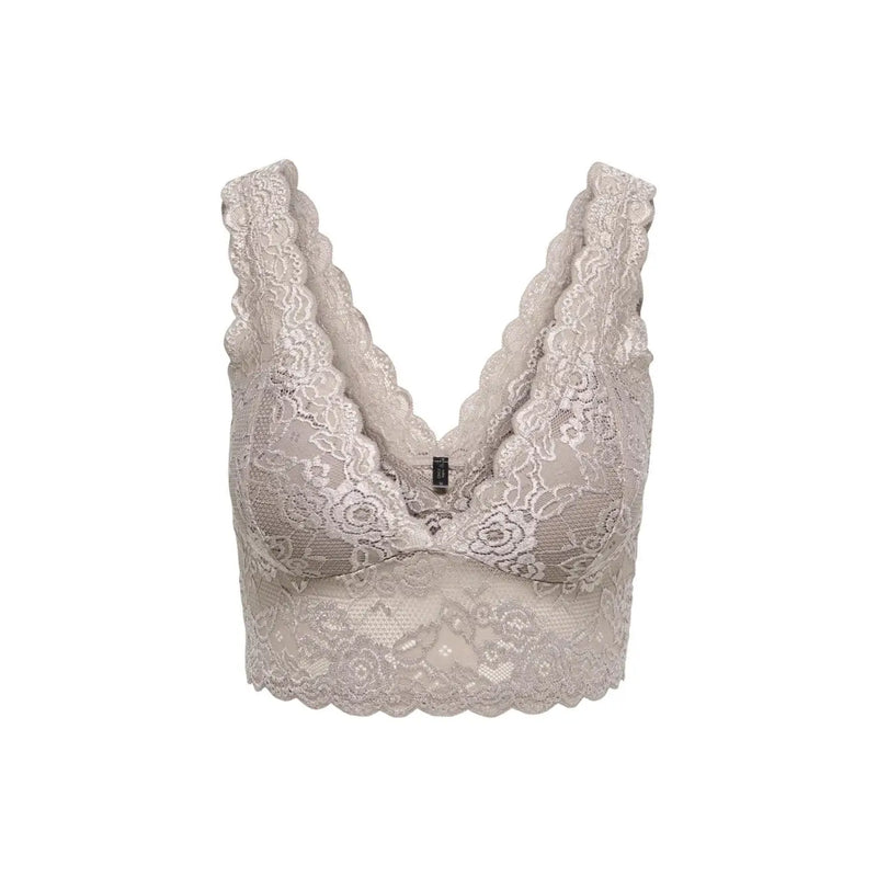 Un soutien-gorge en dentelle beige délicate à motifs floraux et bords festonnés de Only Sous-vêtements féminins à bretelles en polyester gris