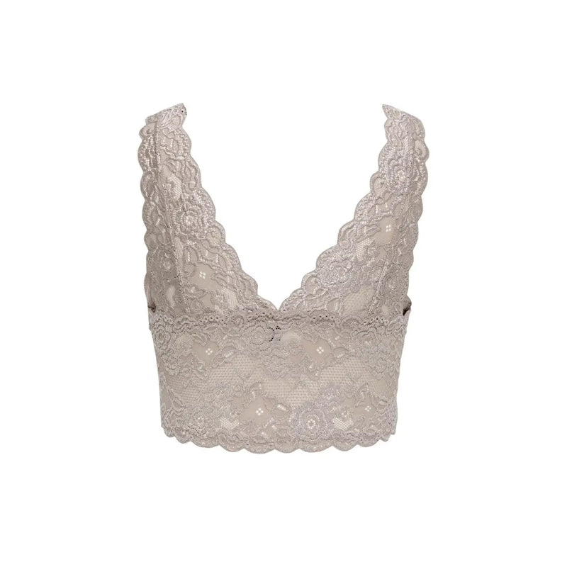 Un crop top en dentelle beige délicate top avec des bords festonnés de Only Sous-vêtements pour femmes ONLCHLOE en dentelle grise avec bretelles en polyester