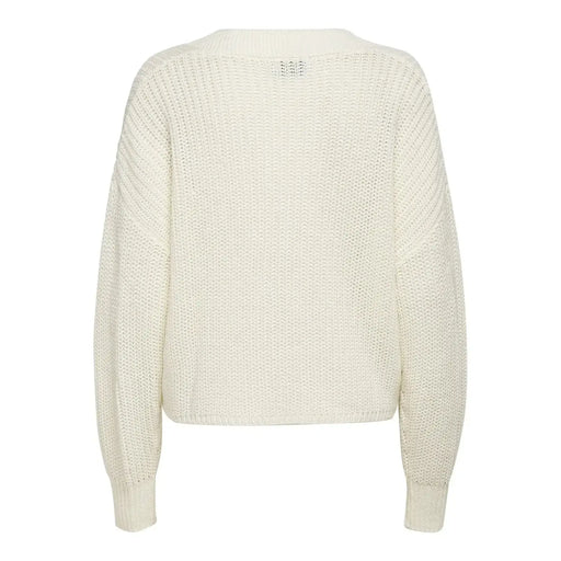 Pull ample en maille côtelée couleur crème à manches longues pour femme, en acrylique