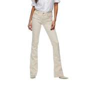 Jean évasé taille haute couleur crème, en coton stretch, avec fermeture classique à cinq poches boutonnée