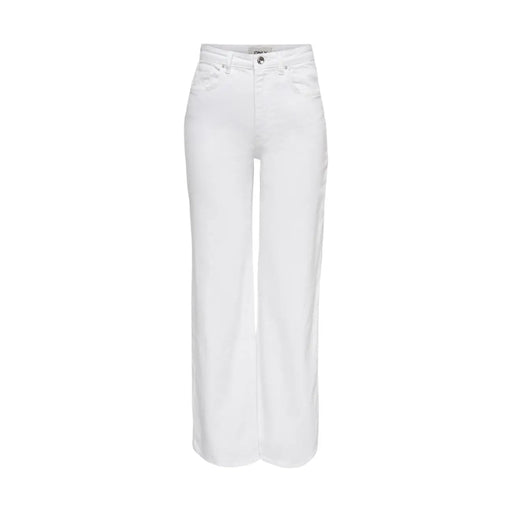 Only Jean blanc en coton stretch pour femme, coupe large et coutures minimalistes.