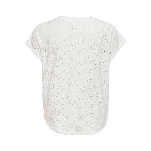T-shirt blanc en polyester à œillets, manches courtes et col rond, par Only femme taille S vue de face