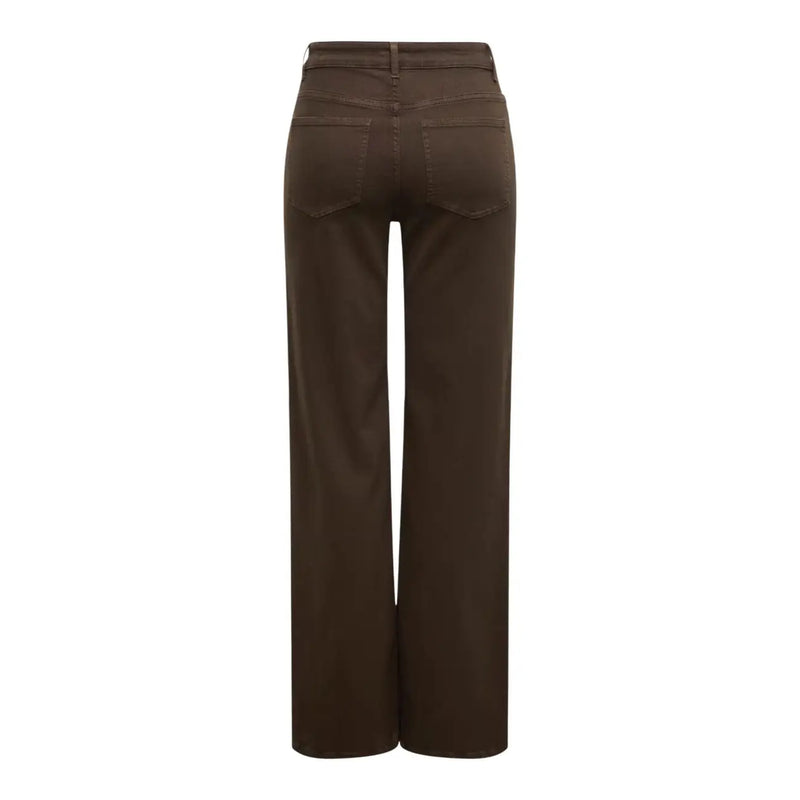 Jean marron en coton à jambes larges pour femme, coupe droite et poches arrière classiques, vu de dos