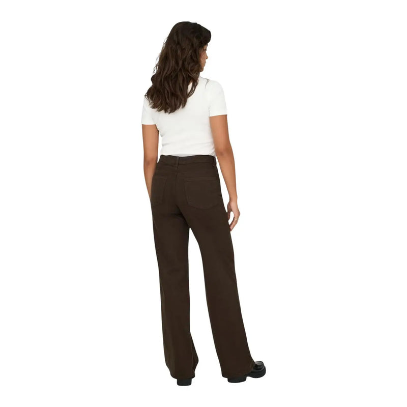 Only Jean marron en coton à jambes larges pour femme, coupe droite et poches arrière classiques, dévoilant l'arrière.