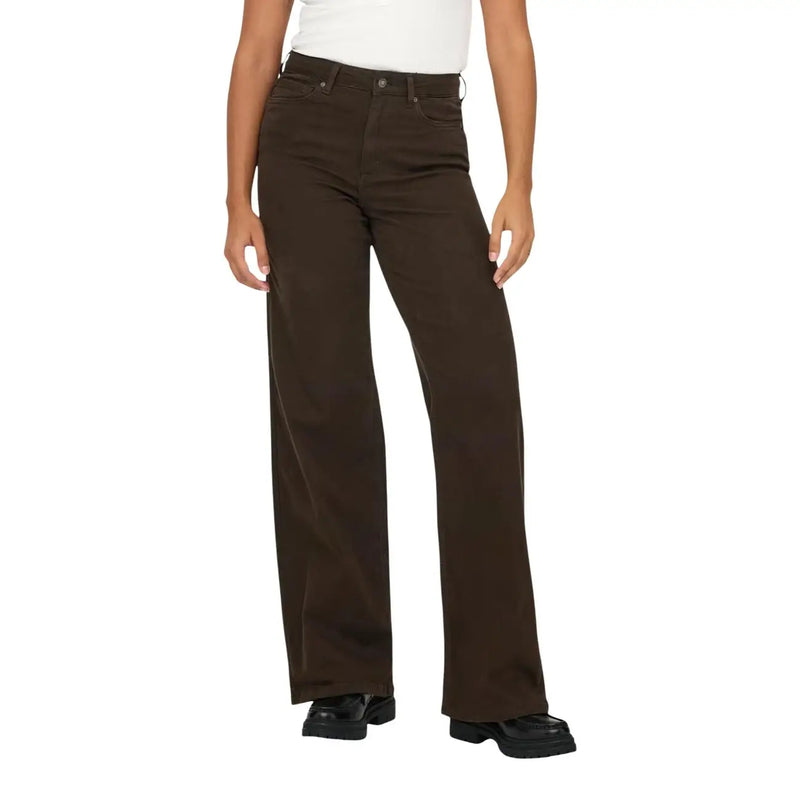 Jean en coton marron foncé taille haute à jambes larges pour femme, coupe droite et tissu denim classique de only