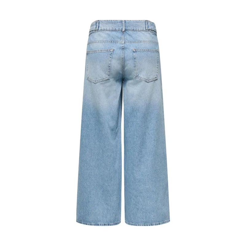 Only Jean large en coton bleu clair pour femme, délavé clair, avec poches classiques, dévoilant l'arrière
